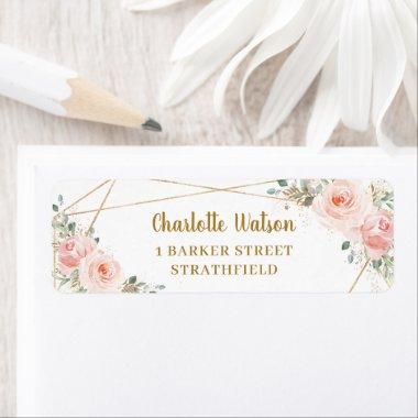 Chic Blush Floral Gold Geometric Return Address Label