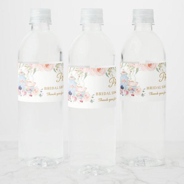 Chic Blush Floral High Tea Party Bridal Shower Water Bottle Label