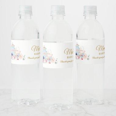 Chic Blush Floral High Tea Party Girl Baby Shower Water Bottle Label