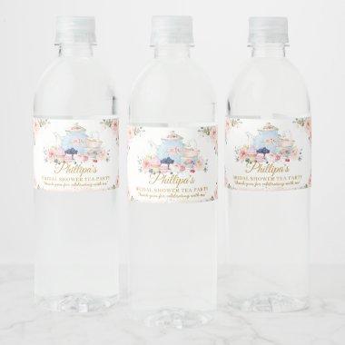 Chic Blush Floral Tea Party Bridal Baby Shower Water Bottle Label