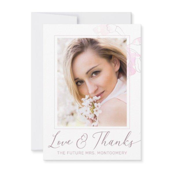 Chic Blush Floral Watercolor Photo  Thank You