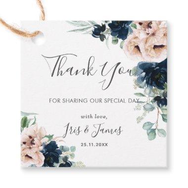 Chic Blush Navy Floral Greenery Wedding Thank You Favor Tags
