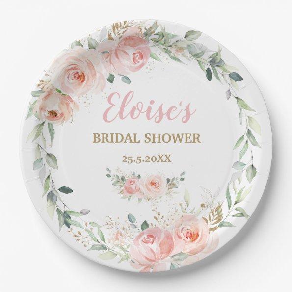 Chic Blush Pink Floral Baby Bridal Shower Birthday Paper Plates