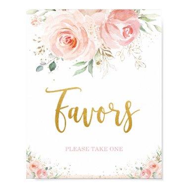 Chic Blush Pink Floral Gold Foliage Favors Sign