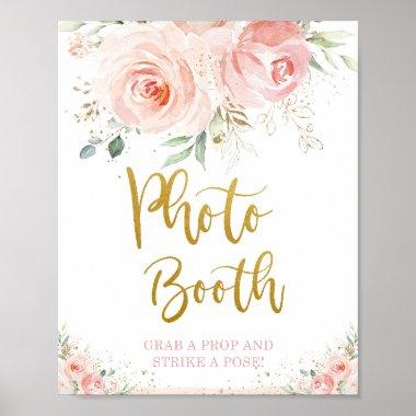 Chic Blush Pink Floral Gold Foliage Photo Booth Poster