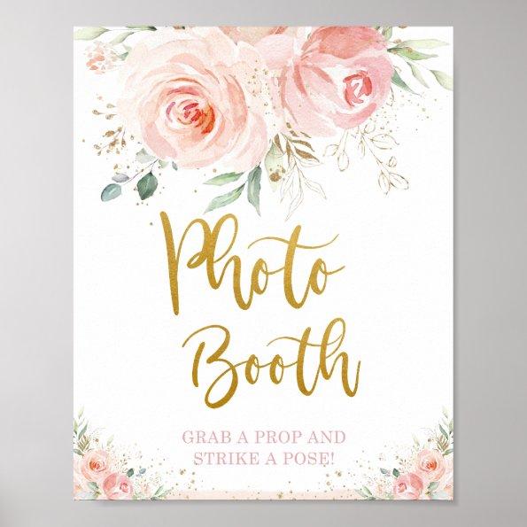Chic Blush Pink Floral Gold Foliage Photo Booth Poster