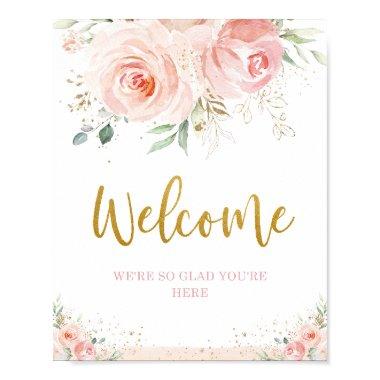 Chic Blush Pink Floral Greenery Gold Welcome Sign