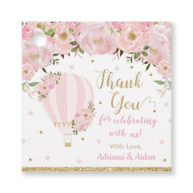 Chic Blush Pink Floral Hot Air Balloon Thank You Favor Tags