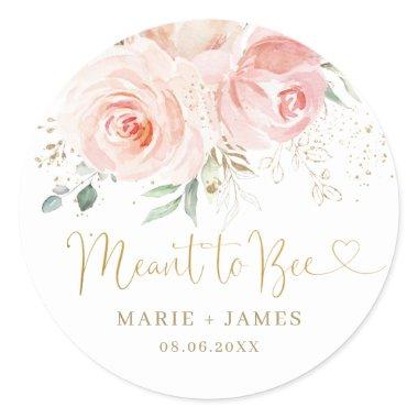 Chic Blush Pink Floral Meant to Bee Honey Jar Classic Round Sticker