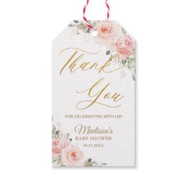 Chic Blush Pink Floral Roses Gold Thank You Favor Gift Tags