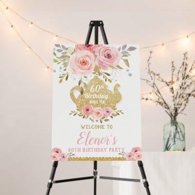 Chic Blush Pink Floral Tea Party Birthday Welcome Foam Board