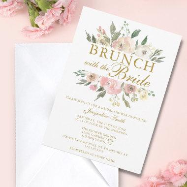 Chic Blush Pink Gold Floral Bridal Brunch Shower Invitations