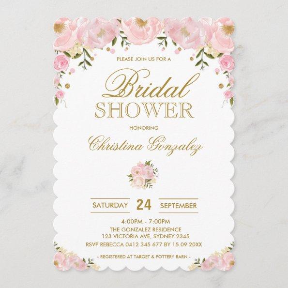 Chic Blush Pink Gold Floral Bridal Shower Invite