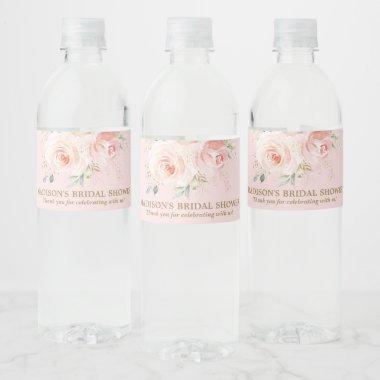 Chic Blush Pink Roses Floral Baby Bridal Shower Wa Water Bottle Label