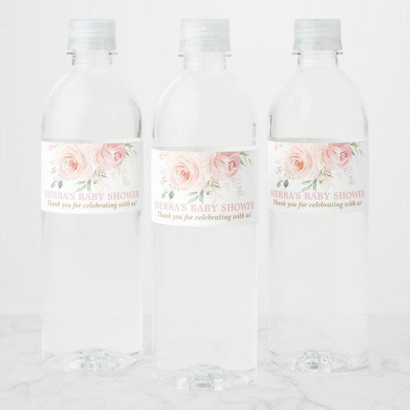 Chic Blush Pink Roses Floral Baby Bridal Shower Water Bottle Label