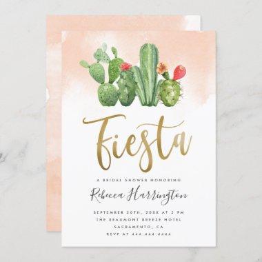 Chic Blush Watercolor Cactus Fiesta Bridal Shower Invitations