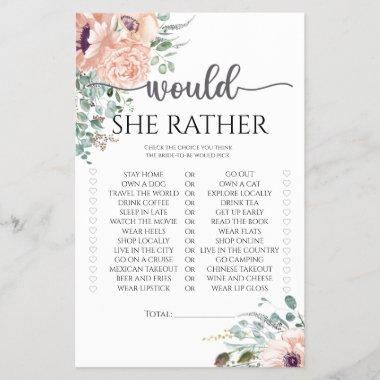 Chic blush Would she rather bridal shower game