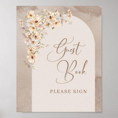 Chic Boho arch neutral wildflowers Guest Book Sign