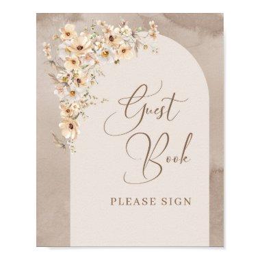 Chic Boho arch neutral wildflowers Guest Book Sign