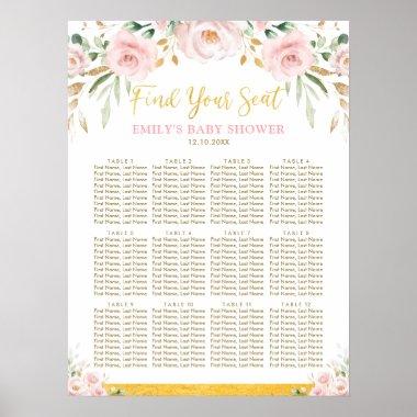 Chic Boho Blush Floral Girl Baby Shower Seating Poster