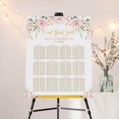Chic Boho Blush Gold Floral Wedding Seating Chart Foam Board
