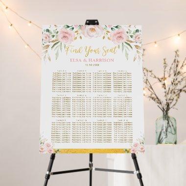 Chic Boho Blush Gold Floral Wedding Seating Chart Foam Board