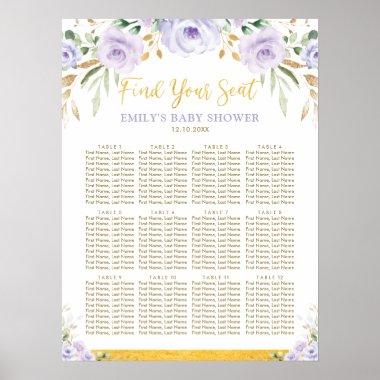 Chic Boho Purple Floral Girl Baby Shower Seating Poster