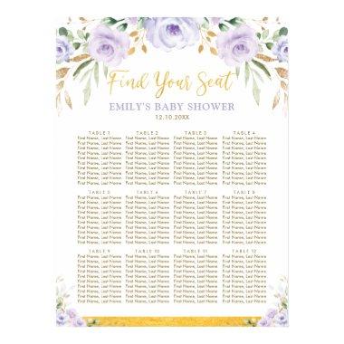 Chic Boho Purple Floral Girl Baby Shower Seating Poster