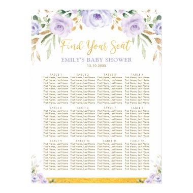 Chic Boho Purple Floral Girl Baby Shower Seating Poster