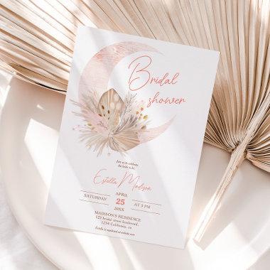 Chic boho rustic pampas floral moon bridal shower Invitations