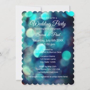 Chic bokeh light effect co-ed couple wedding party Invitations