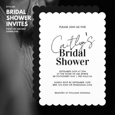 Chic Bold Black and White Bridal Shower Invitations