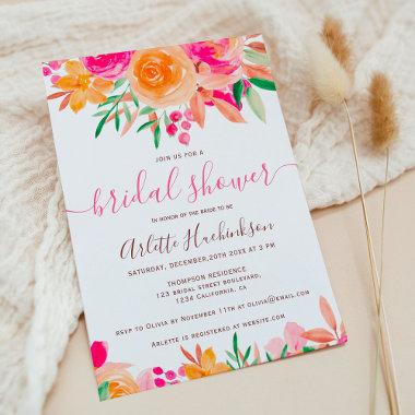Chic Bold fall floral watercolor bridal shower Invitations