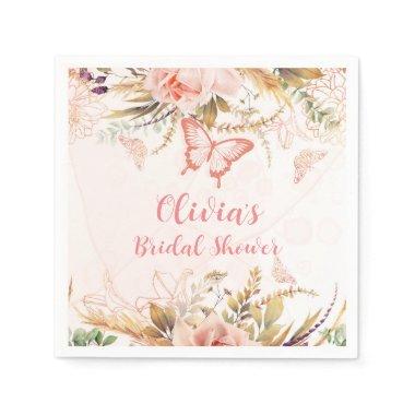 Chic Botanical Peony Butterfly Bridal Shower Napkins