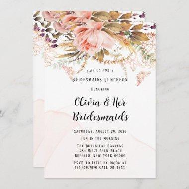 Chic Botanical Peony Butterfly Bridesmaids Lunch Invitations