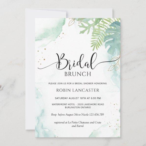 Chic Bridal Shower/Brunch Blue and Green Greenery Invitations