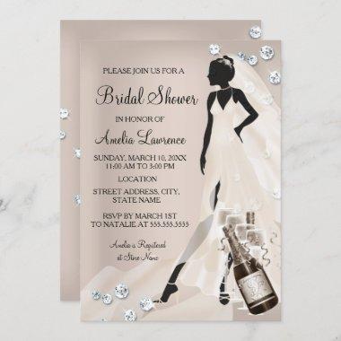 Chic Bride beige Sparkle Diamond Bridal Shower Invitations