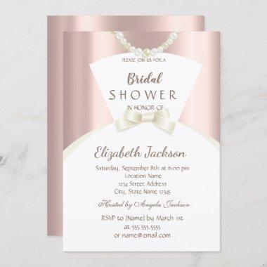 Chic Bride Dress Rose Gold Bridal Shower Invitations