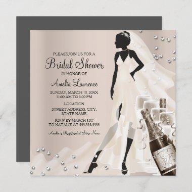 Chic Bride & Sparkle Diamond Bridal Shower 2 Invitations