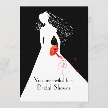 Chic Bride with Poppies Bridal Shower Invitations
