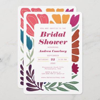 Chic Bright Colorful Mismatch Floral Bridal Shower Invitations
