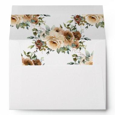 Chic Brown Cream Roses Fall Floral Greenery A7 Envelope