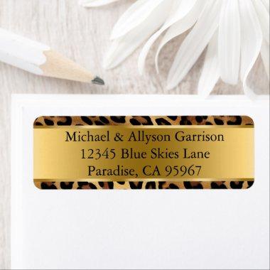 Chic Brown Gold Leopard Wedding Label
