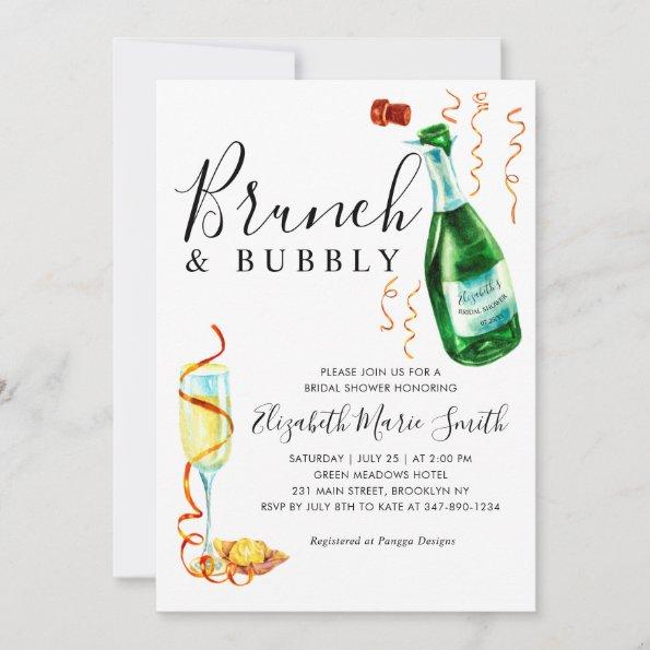 Chic Brunch and Bubbly Glass Bottle Bridal Shower Invitations