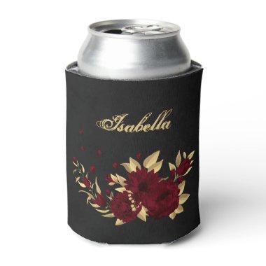 Chic burgundy and gold black can cooler