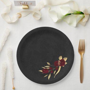 Chic burgundy and gold black paper plates