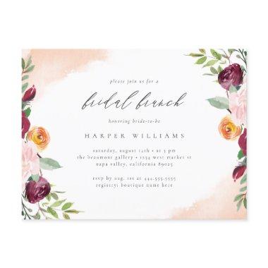 Chic Burgundy Blush Floral Botanical Bridal Brunch Invitation Post