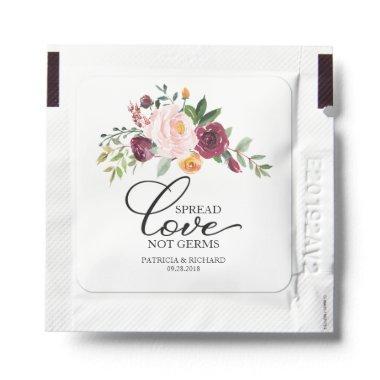 Chic Burgundy Floral Spread Love Not Germs Wedding Hand Sanitizer Packet