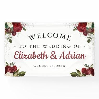 Chic Burgundy & White Floral Welcome Wedding Banner