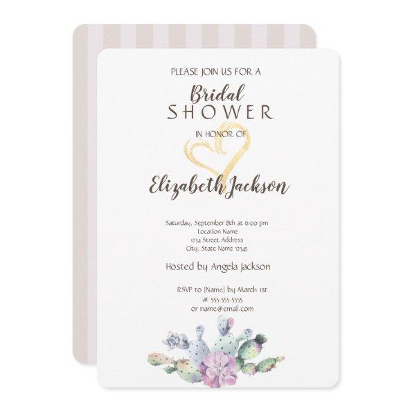 Chic Cactus Gold Glitter Heart